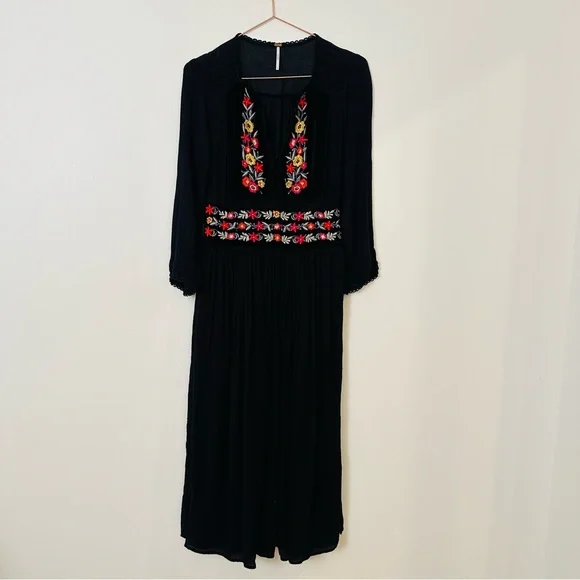 Free People Flora Embroidered Floral Midi Dress Boho - Picture 9 of 14